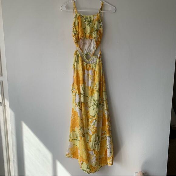 Faithfull The Brand El Rio Linen Cut Out Midi Maxi Dress Loretta Floral Yellow - Picture 9 of 10